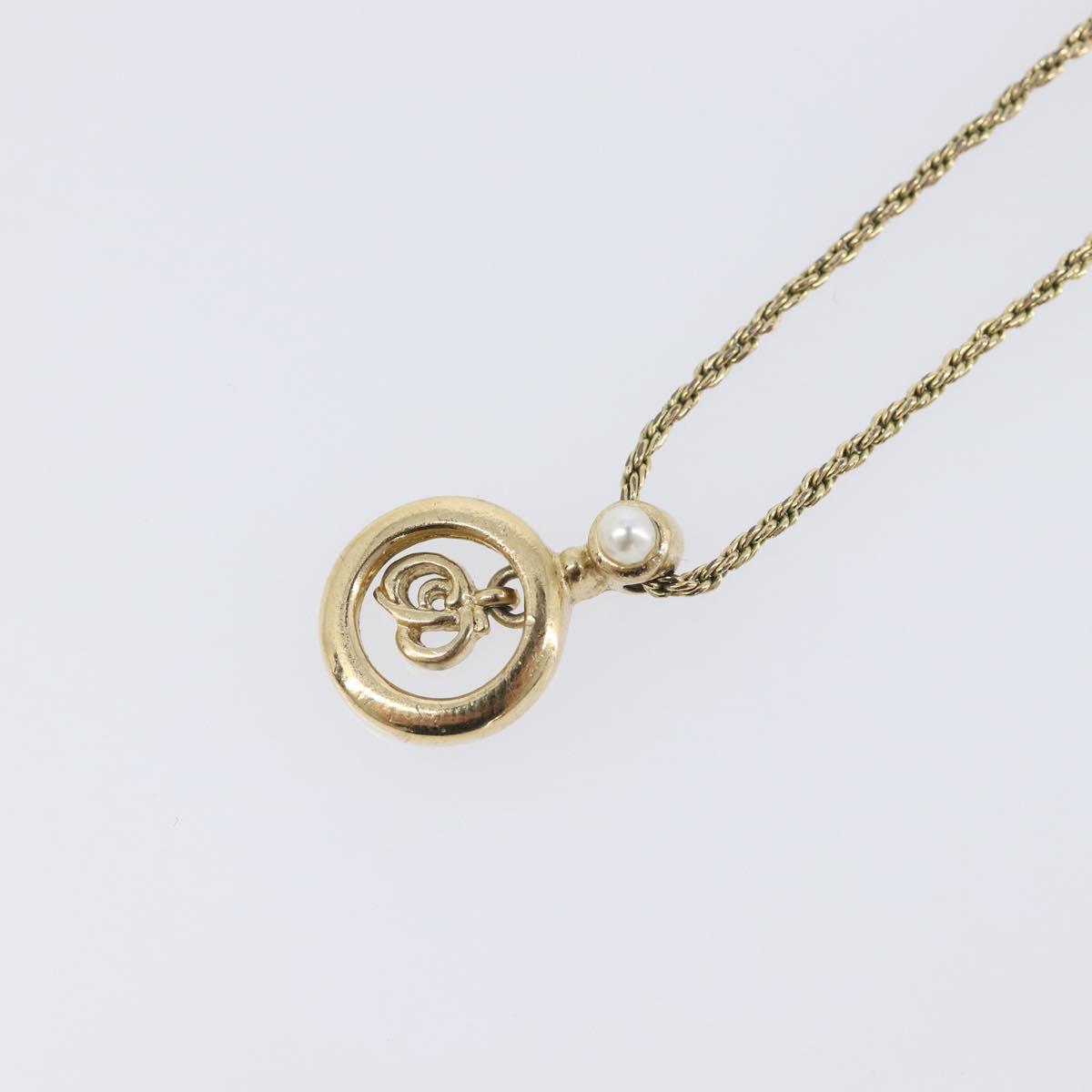 Christian Dior CD Logo Circle Necklace Metal Gold Tone Auth SK156