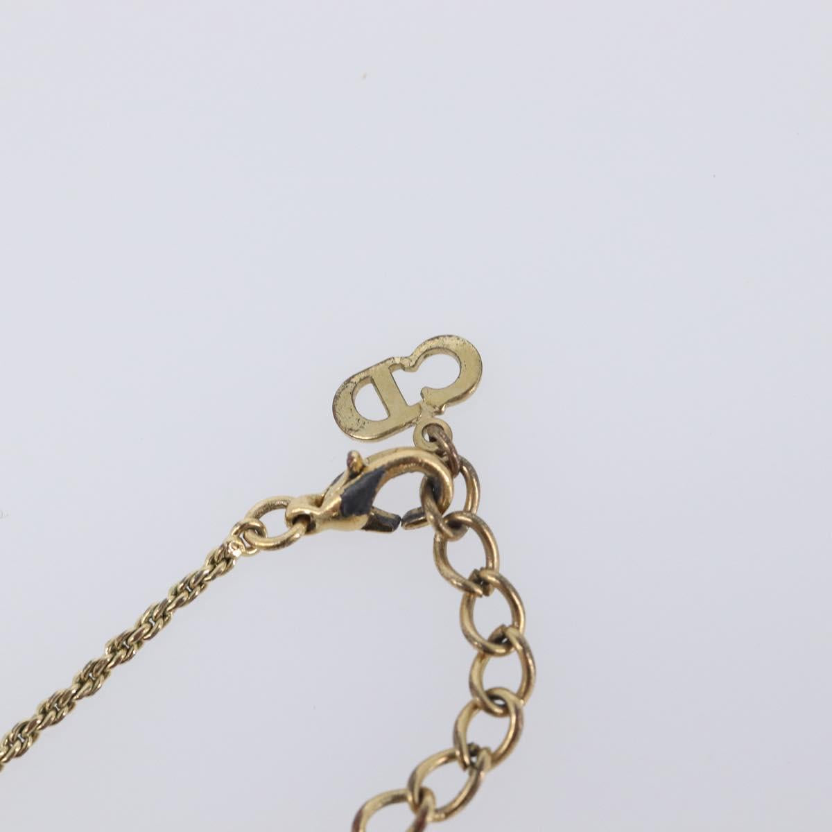 Christian Dior CD Logo Circle Necklace Metal Gold Tone Auth SK156