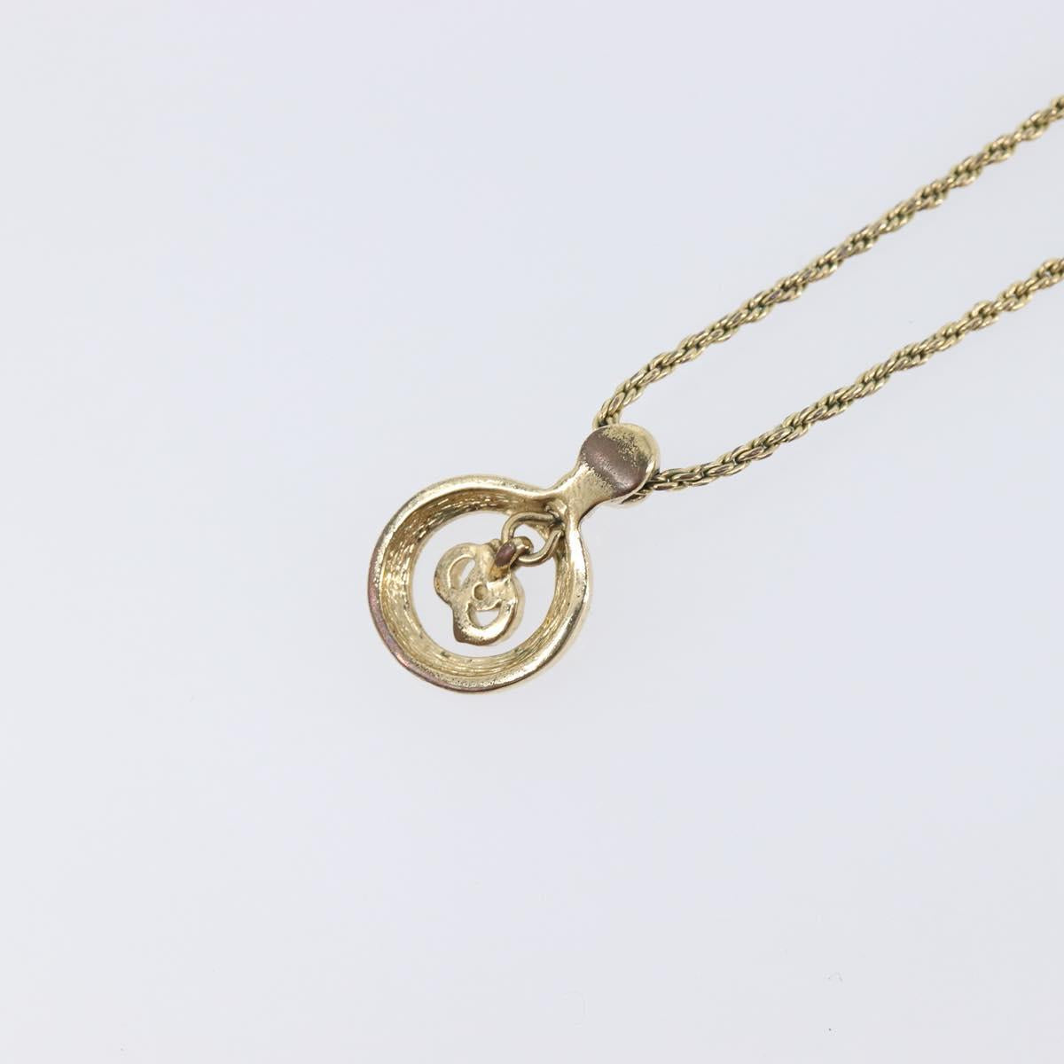 Christian Dior CD Logo Circle Necklace Metal Gold Tone Auth SK156