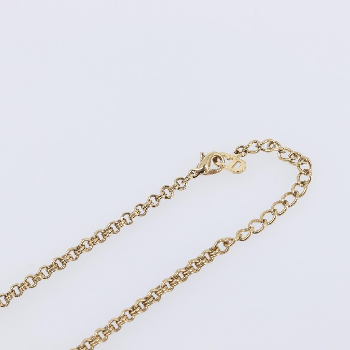 Christian Dior CD Logo Circle Necklace Metal Gold Tone Auth SK157V