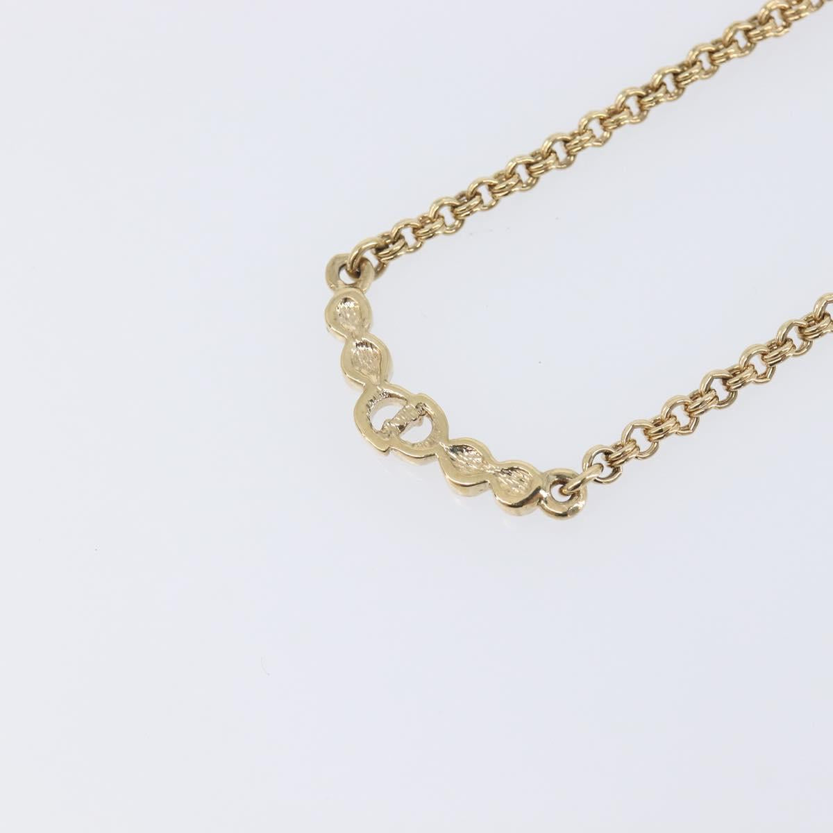 Christian Dior CD Logo Circle Necklace Metal Gold Tone Auth SK157V