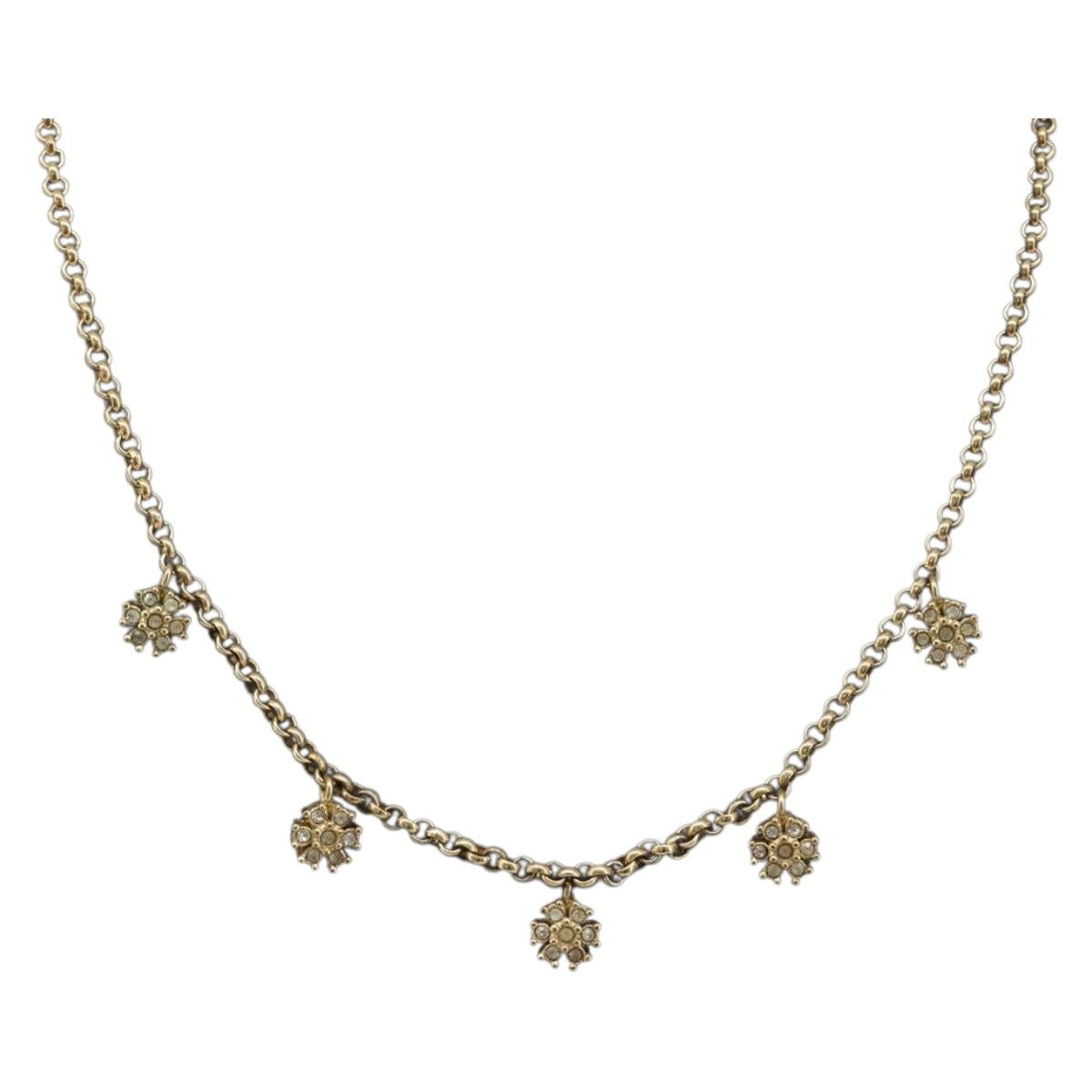 Christian Dior Flower Necklace Metal Gold Tone Auth SK158