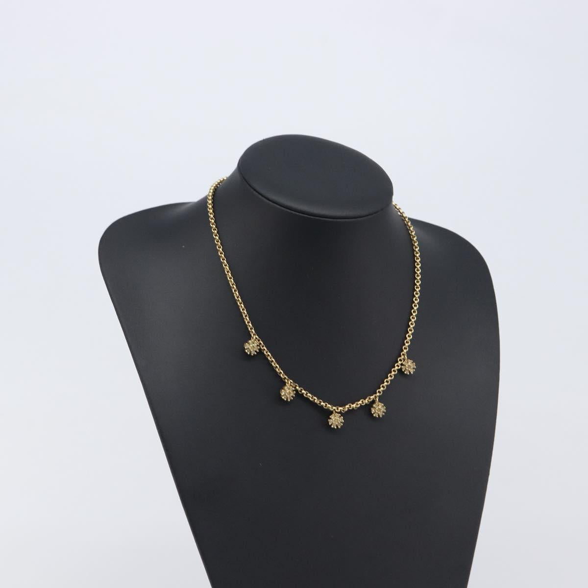 Christian Dior Flower Necklace Metal Gold Tone Auth SK158