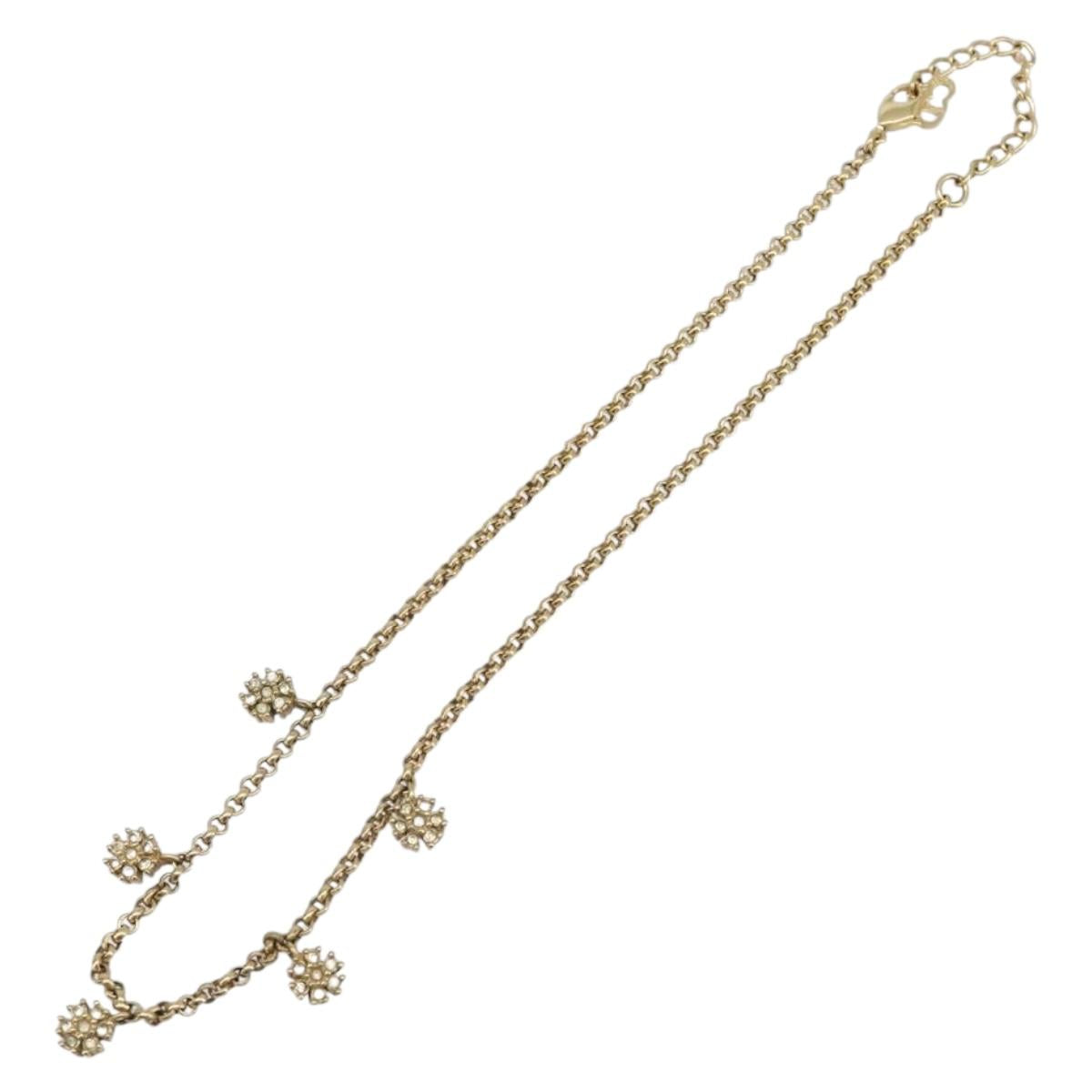 Christian Dior Flower Necklace Metal Gold Tone Auth SK158