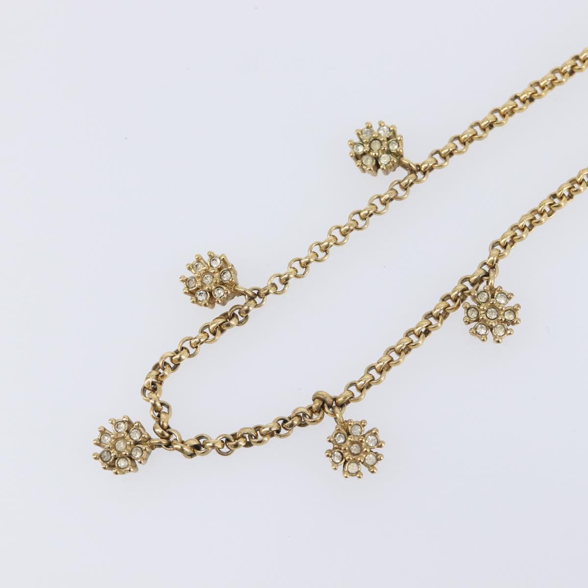 Christian Dior Flower Necklace Metal Gold Tone Auth SK158