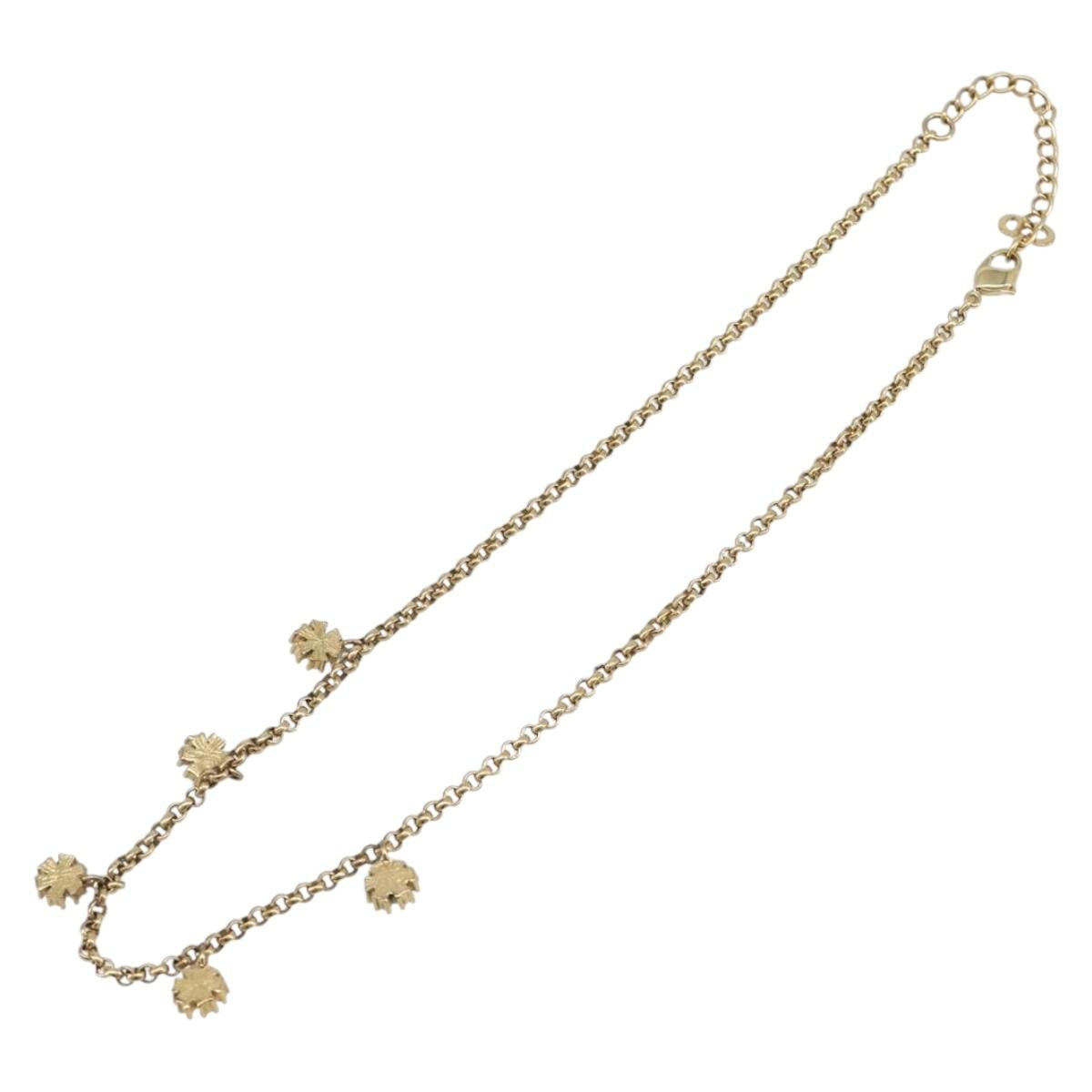 Christian Dior Flower Necklace Metal Gold Tone Auth SK158