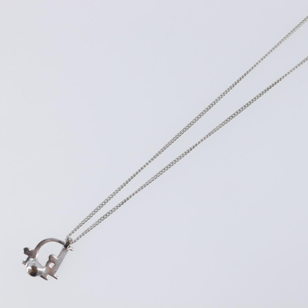 Christian Dior CD Logo Necklace Metal Silver Auth SK160