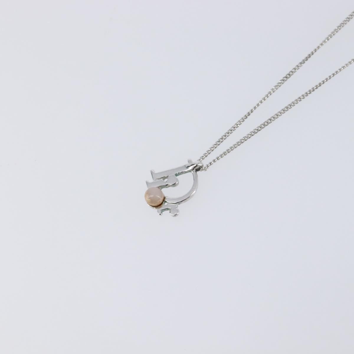 Christian Dior CD Logo Necklace Metal Silver Auth SK160