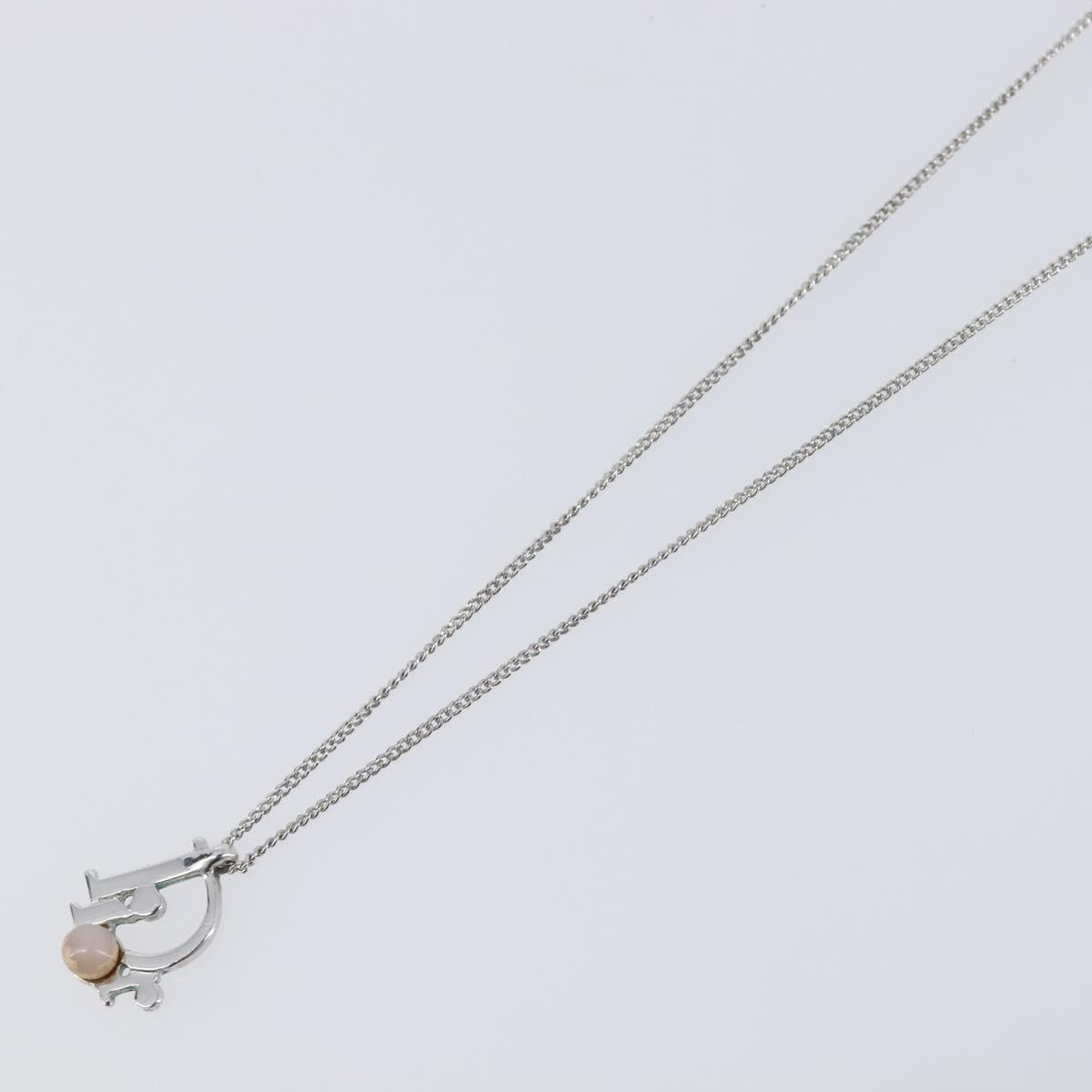 Christian Dior CD Logo Necklace Metal Silver Auth SK160