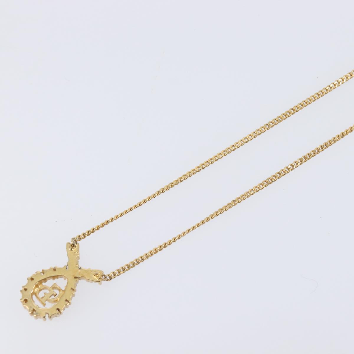 Christian Dior CD Logo Rhinestone Circle Necklace Metal Gold Tone Auth SK161