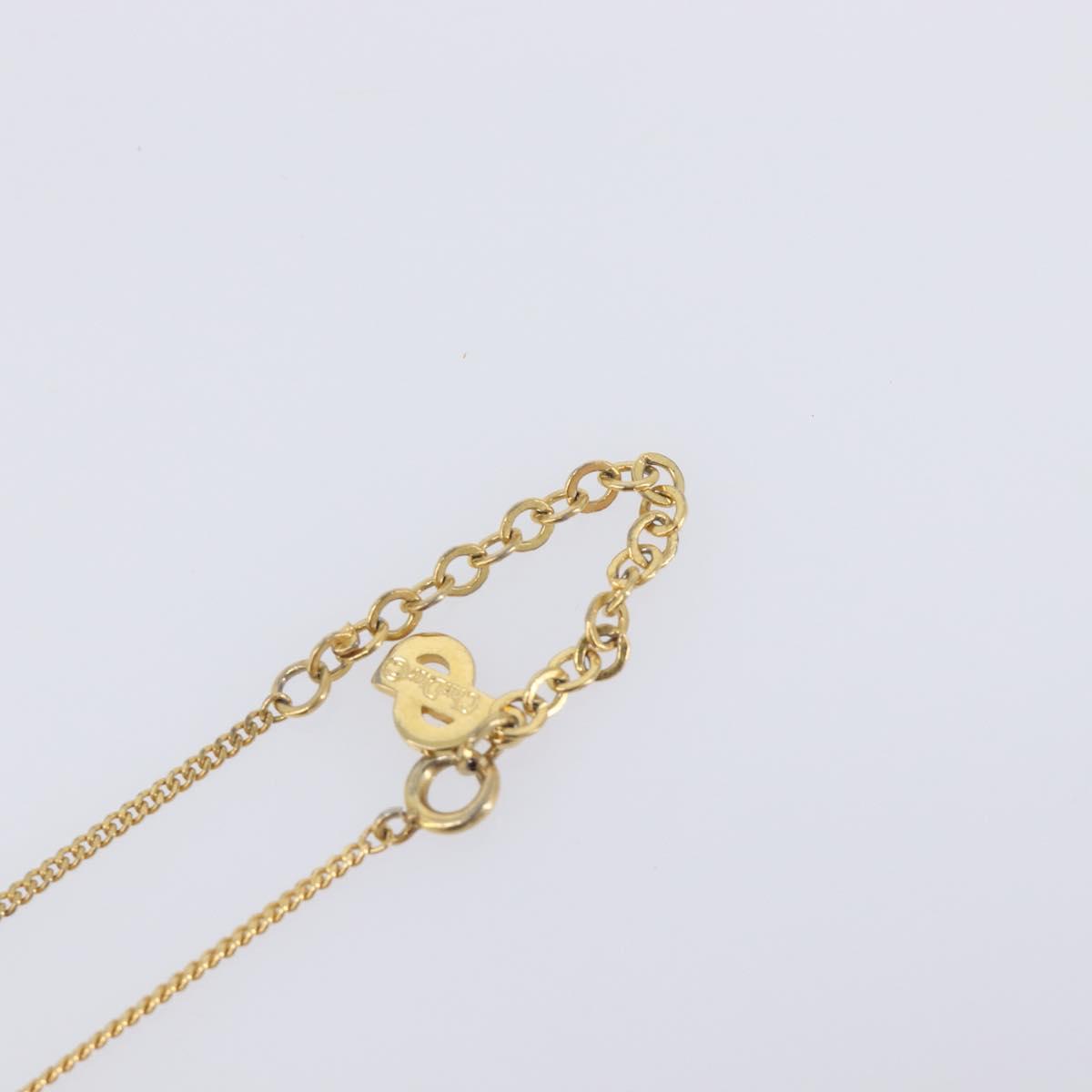Christian Dior CD Logo Rhinestone Circle Necklace Metal Gold Tone Auth SK161