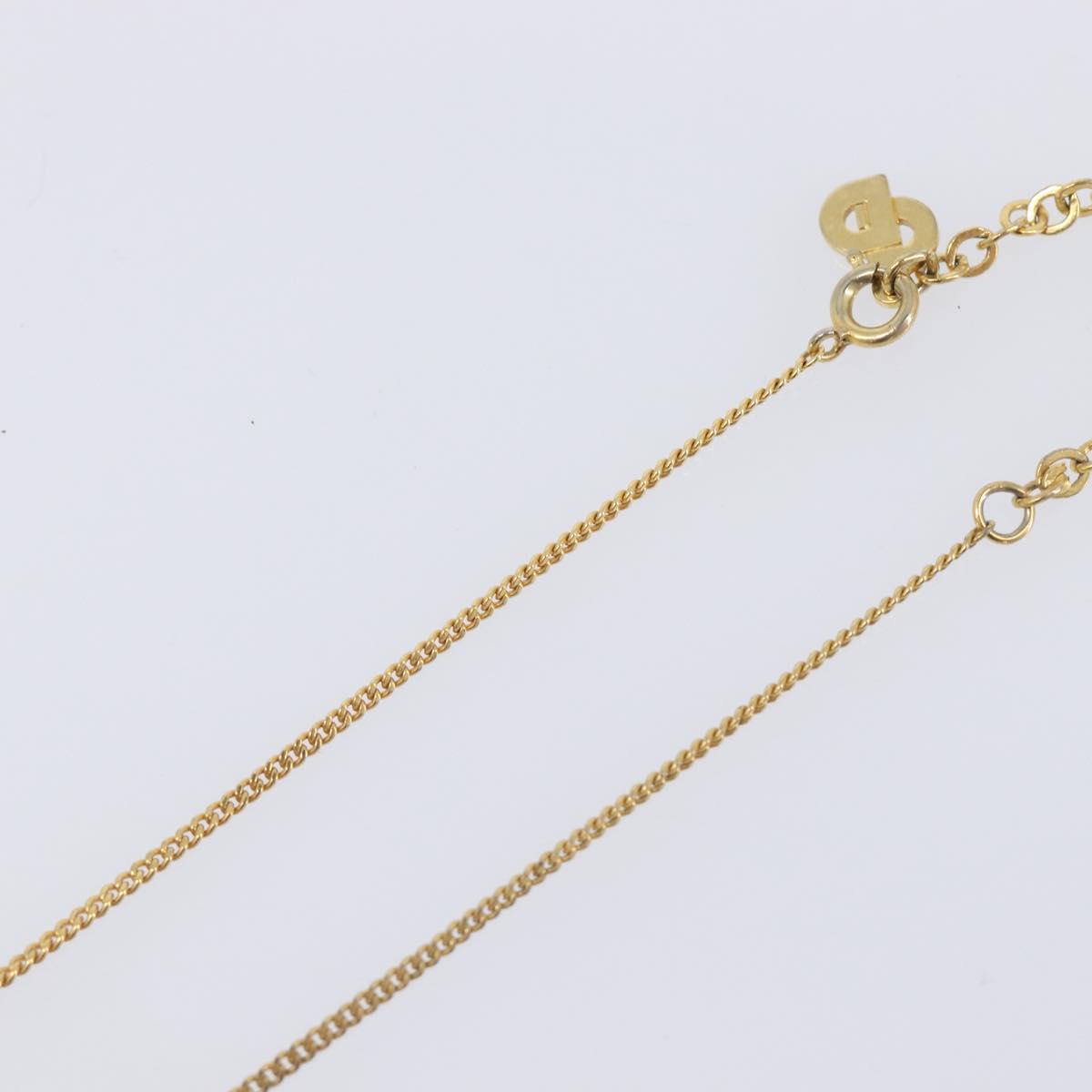 Christian Dior CD Logo Rhinestone Circle Necklace Metal Gold Tone Auth SK161