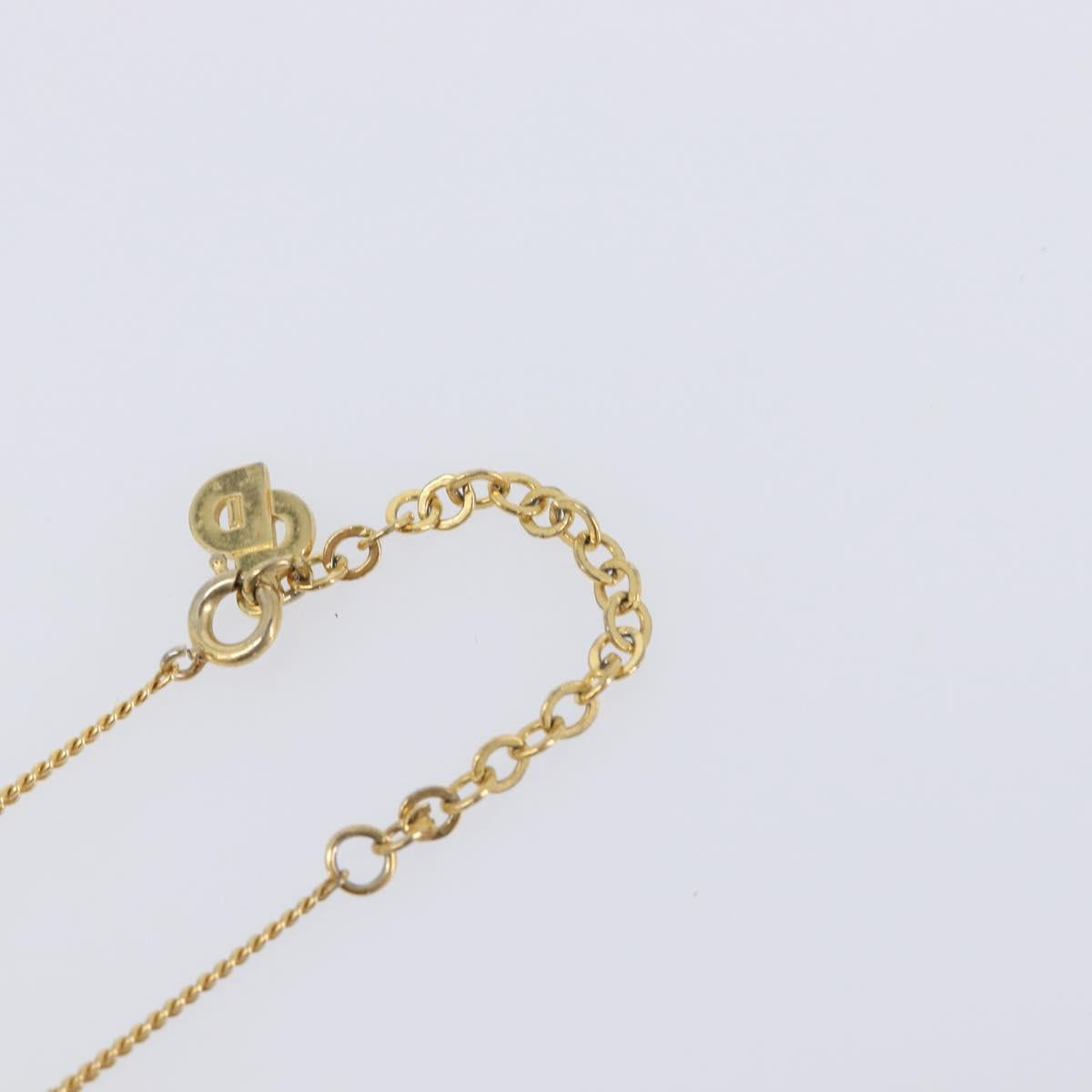 Christian Dior CD Logo Rhinestone Circle Necklace Metal Gold Tone Auth SK161
