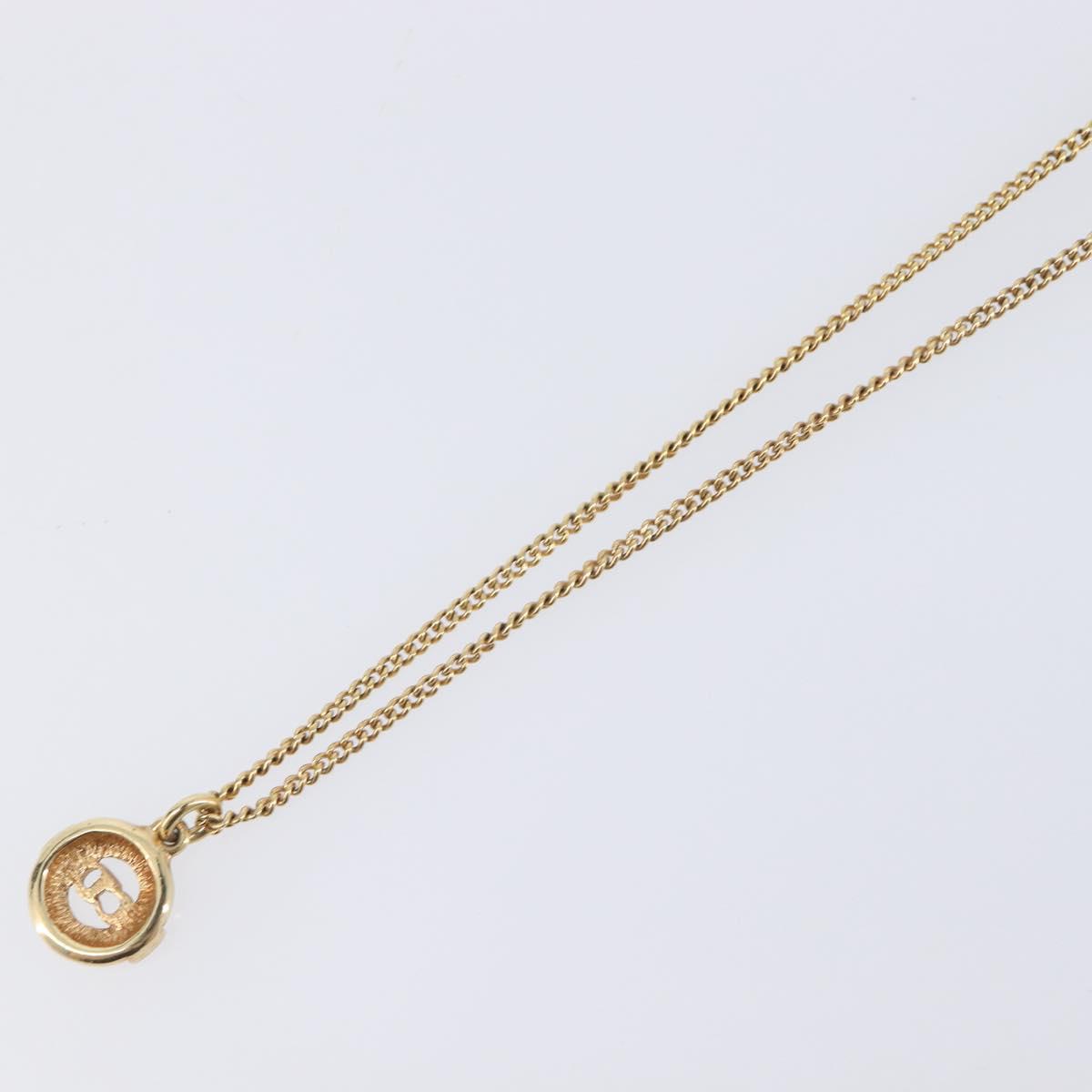 Christian Dior CD Logo Circle 2P Stone Necklace Metal Gold Tone Auth SK162