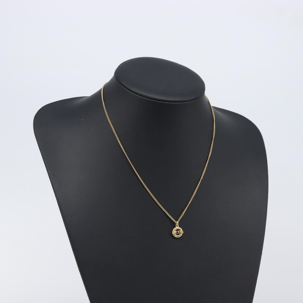 Christian Dior CD Logo Circle 2P Stone Necklace Metal Gold Tone Auth SK162