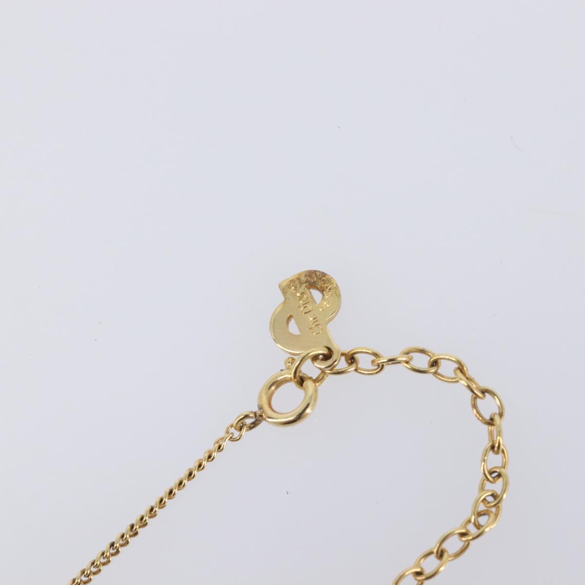 Christian Dior CD Logo Circle 2P Stone Necklace Metal Gold Tone Auth SK162