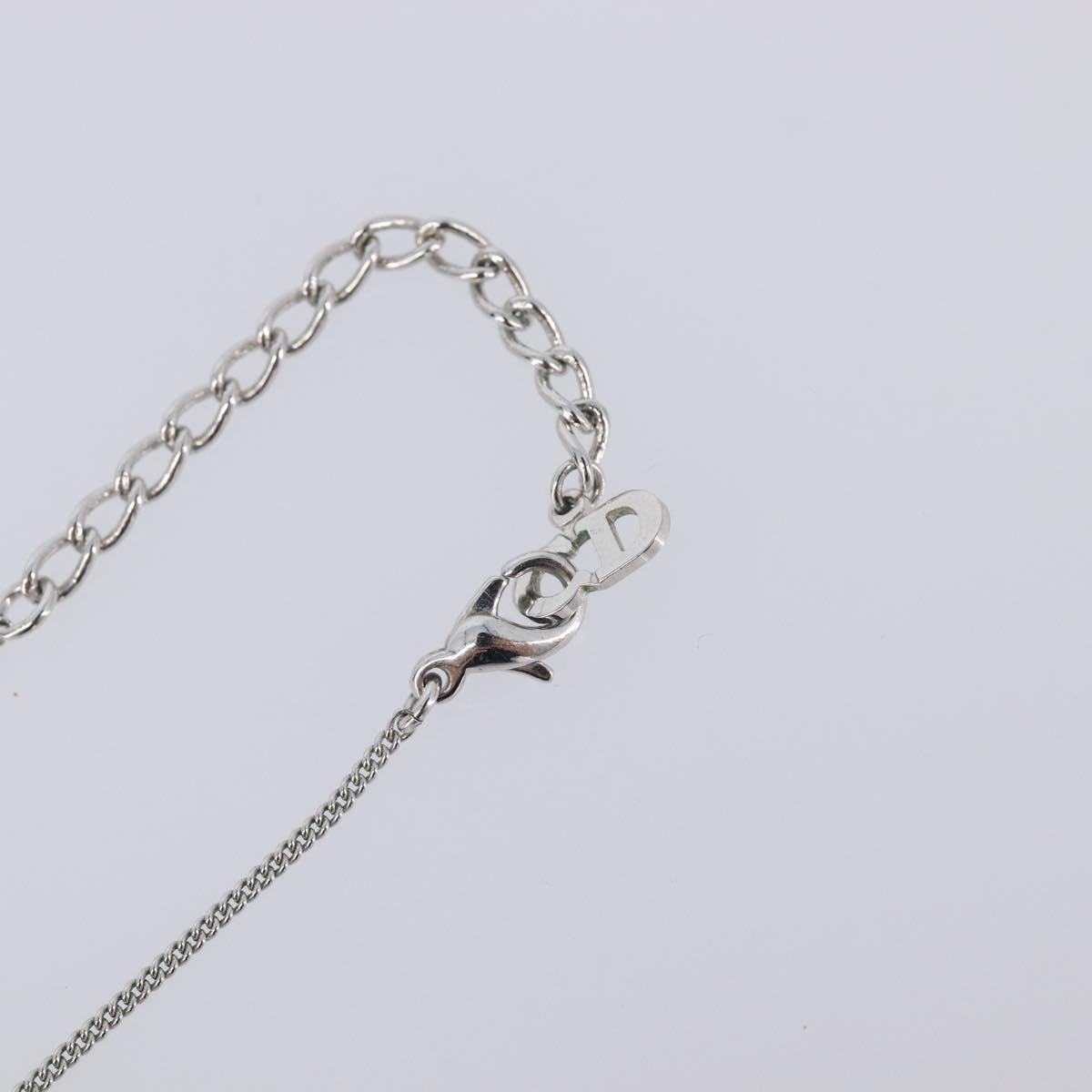 Christian Dior Rhinestone Heart Necklace Metal Silver Auth SK163