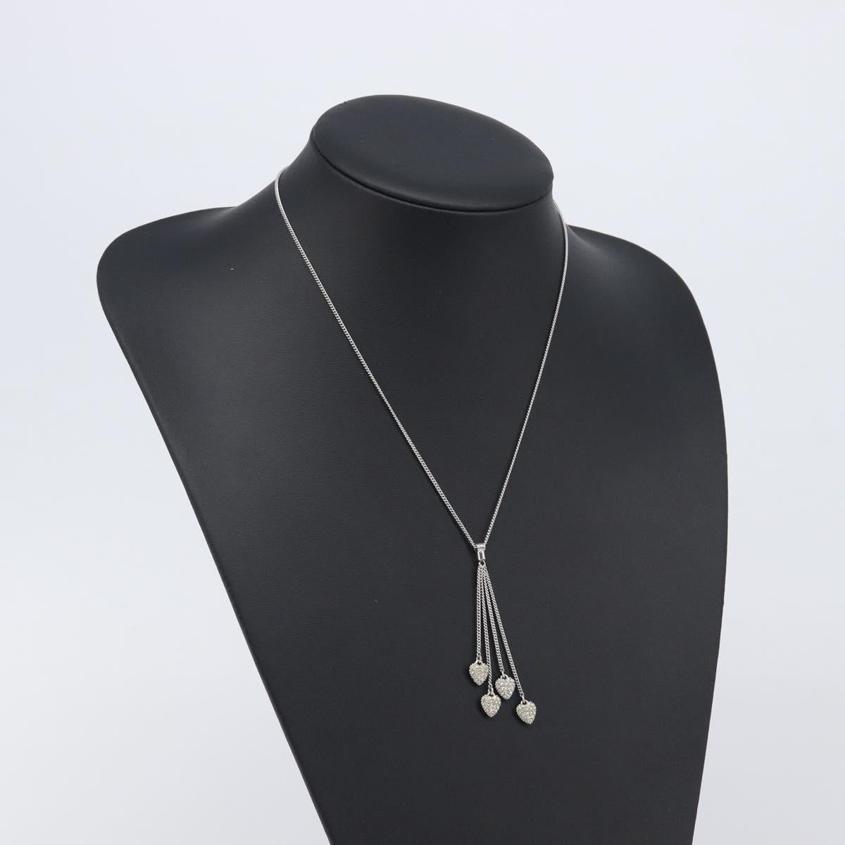 Christian Dior Rhinestone Heart Necklace Metal Silver Auth SK163