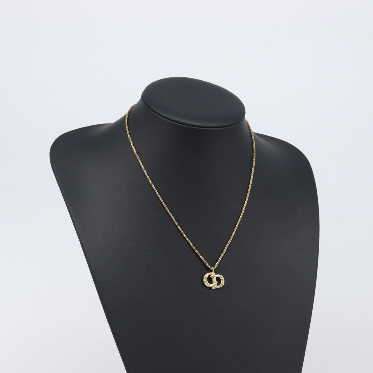 Christian Dior CD Logo Necklace Metal Gold Tone Auth SK165