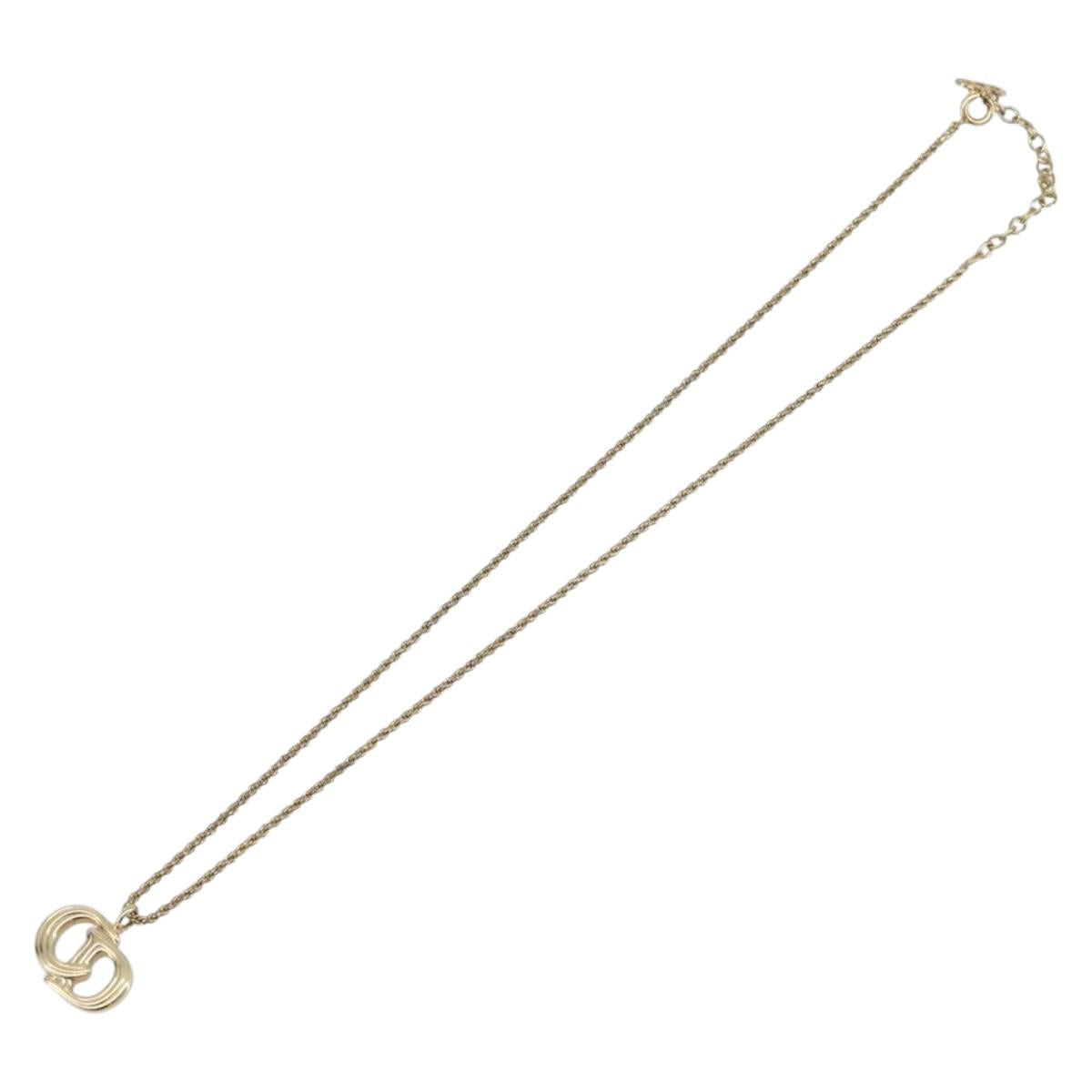 Christian Dior CD Logo Necklace Metal Gold Tone Auth SK165