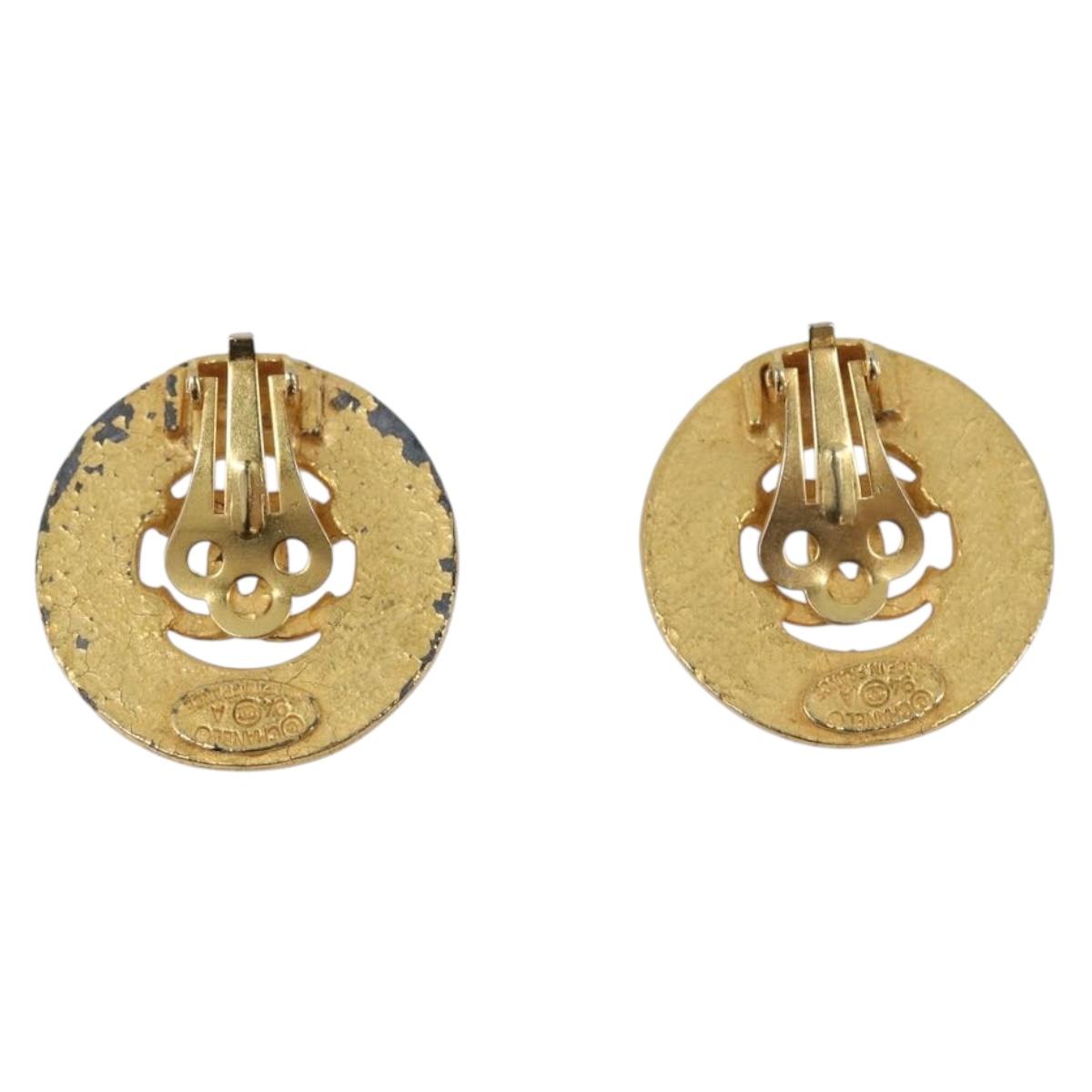 CHANEL COCO Mark Earring Metal Gold Tone CC Auth SK166