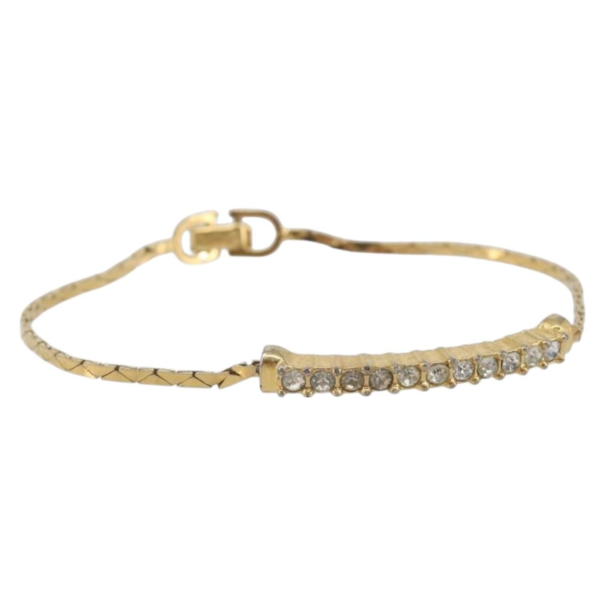 Christian Dior Rhinestone Bracelet Metal Gold Tone Auth SK172