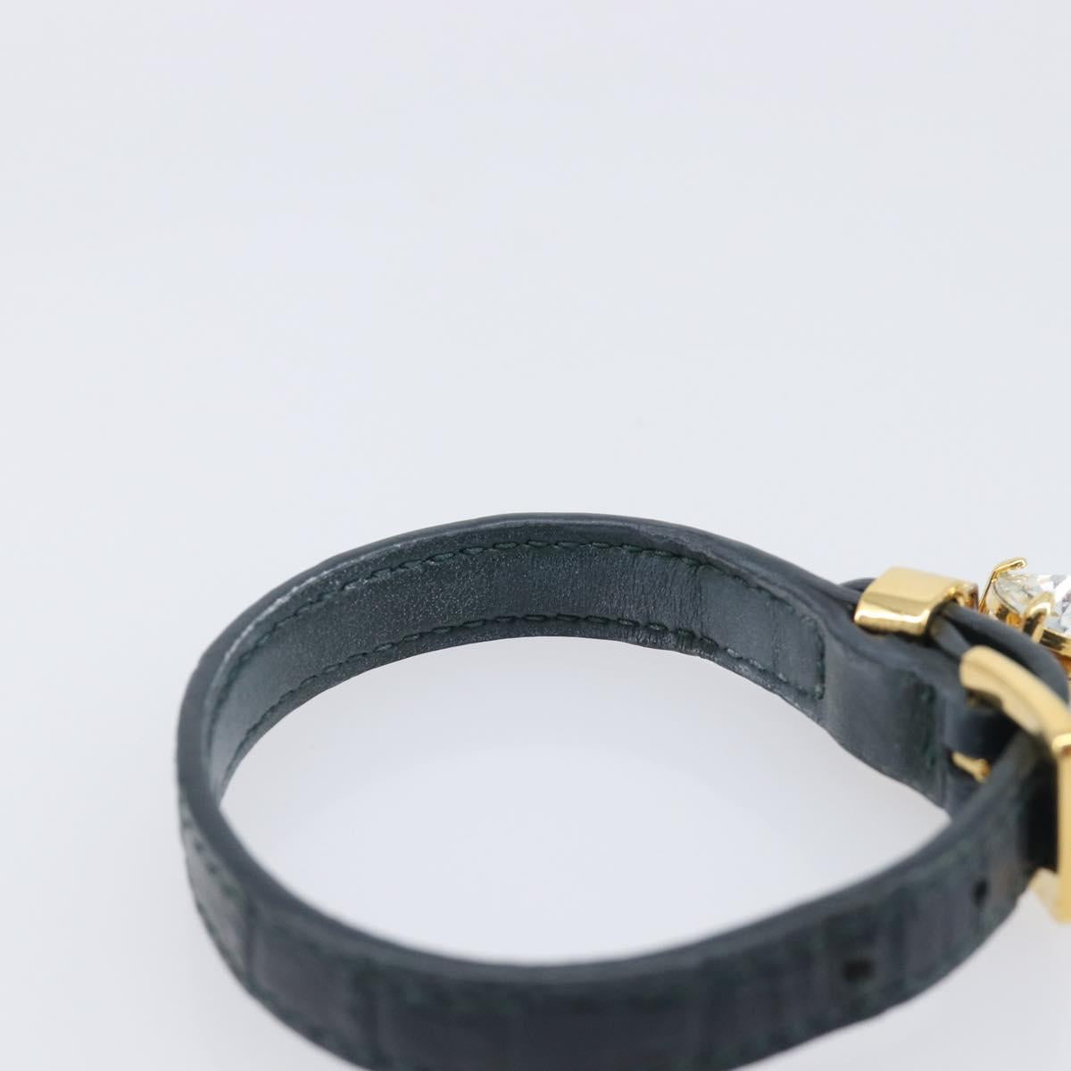 Miu Miu 1P Stone Bracelet Leather Metal Navy Gold Tone Auth SK174
