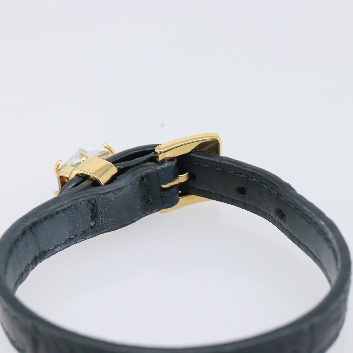 Miu Miu 1P Stone Bracelet Leather Metal Navy Gold Tone Auth SK174