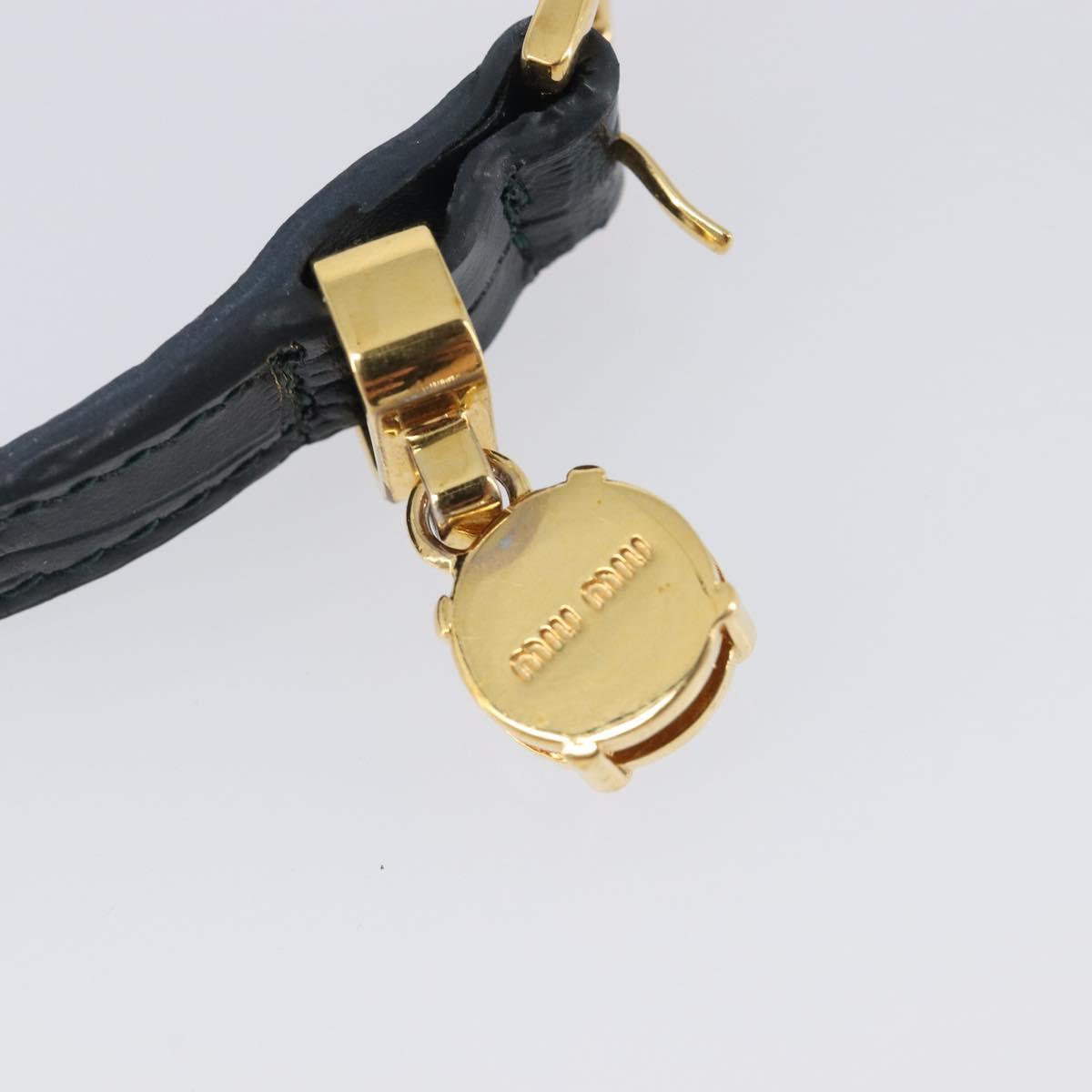 Miu Miu 1P Stone Bracelet Leather Metal Navy Gold Tone Auth SK174