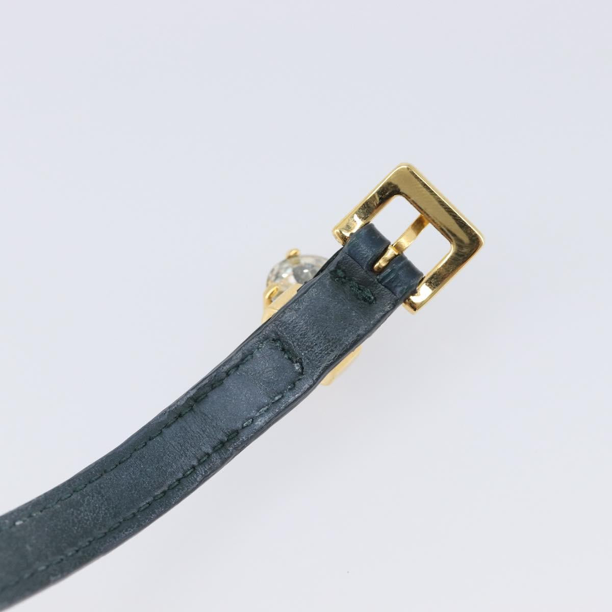 Miu Miu 1P Stone Bracelet Leather Metal Navy Gold Tone Auth SK174