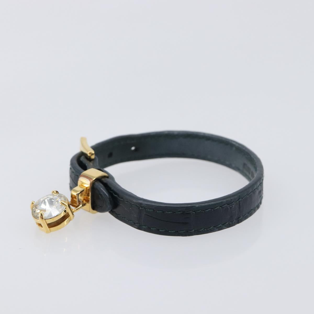 Miu Miu 1P Stone Bracelet Leather Metal Navy Gold Tone Auth SK174