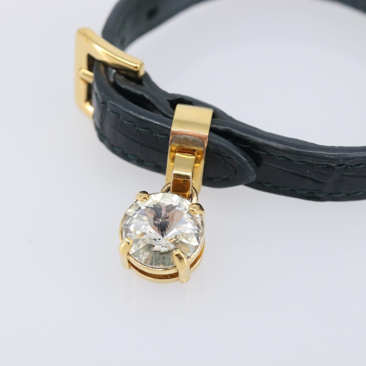 Miu Miu 1P Stone Bracelet Leather Metal Navy Gold Tone Auth SK174