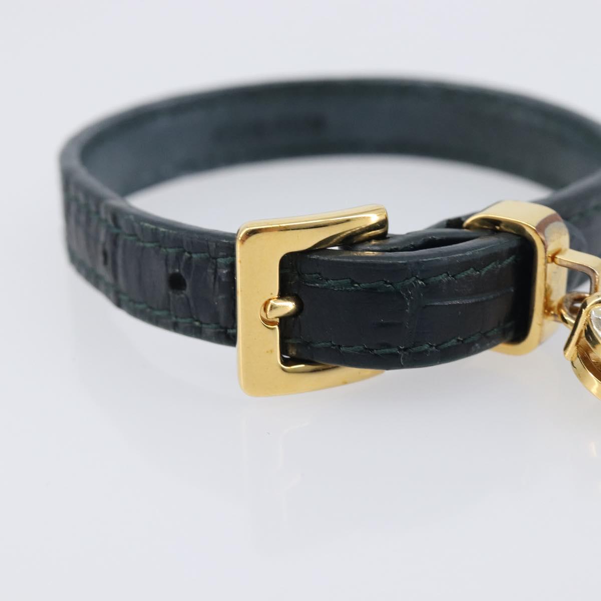 Miu Miu 1P Stone Bracelet Leather Metal Navy Gold Tone Auth SK174
