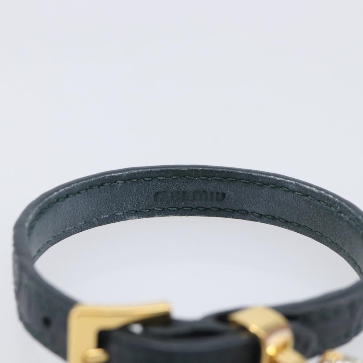 Miu Miu 1P Stone Bracelet Leather Metal Navy Gold Tone Auth SK174