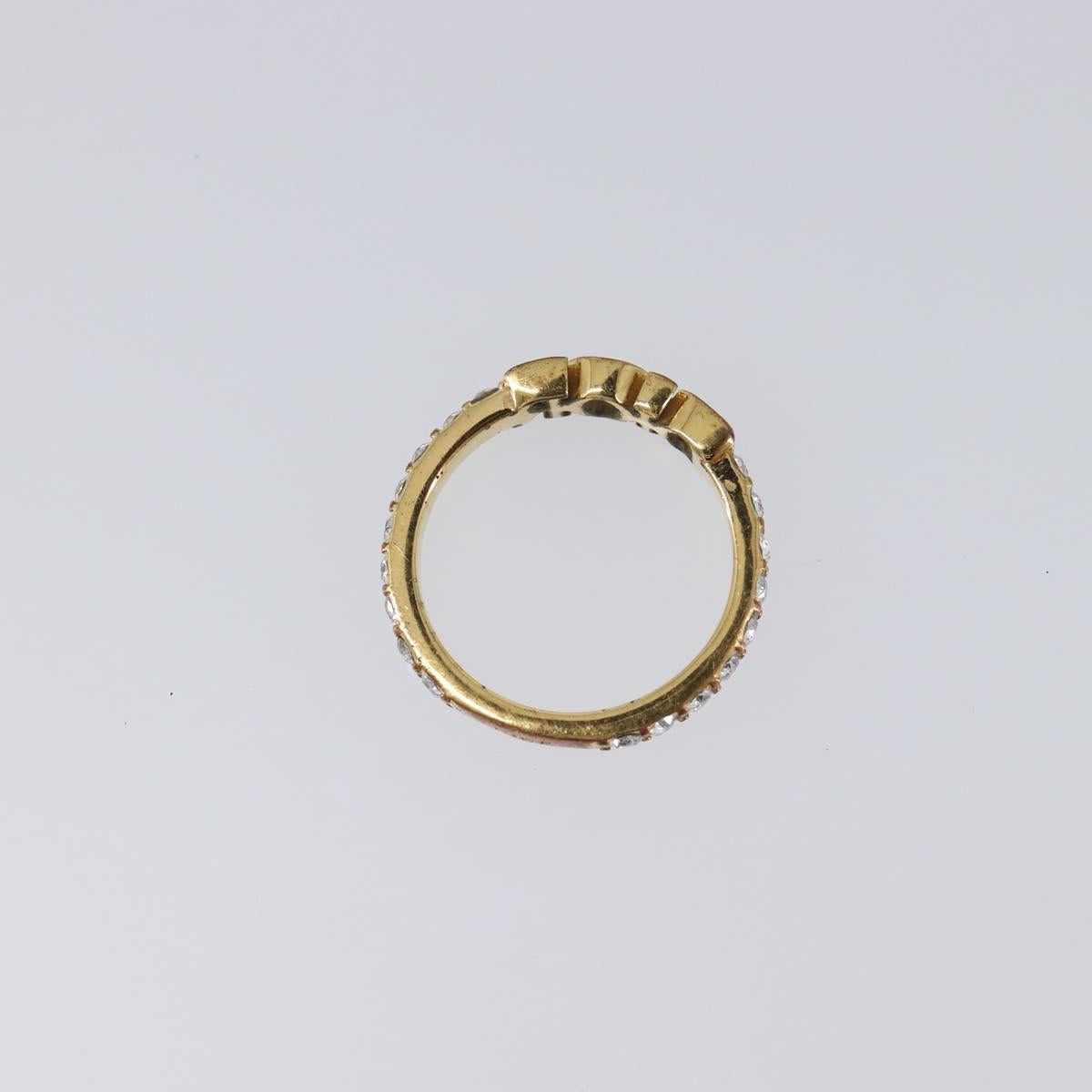 Christian Dior Logo rhinestone Ring Metal Gold Tone Auth SK180