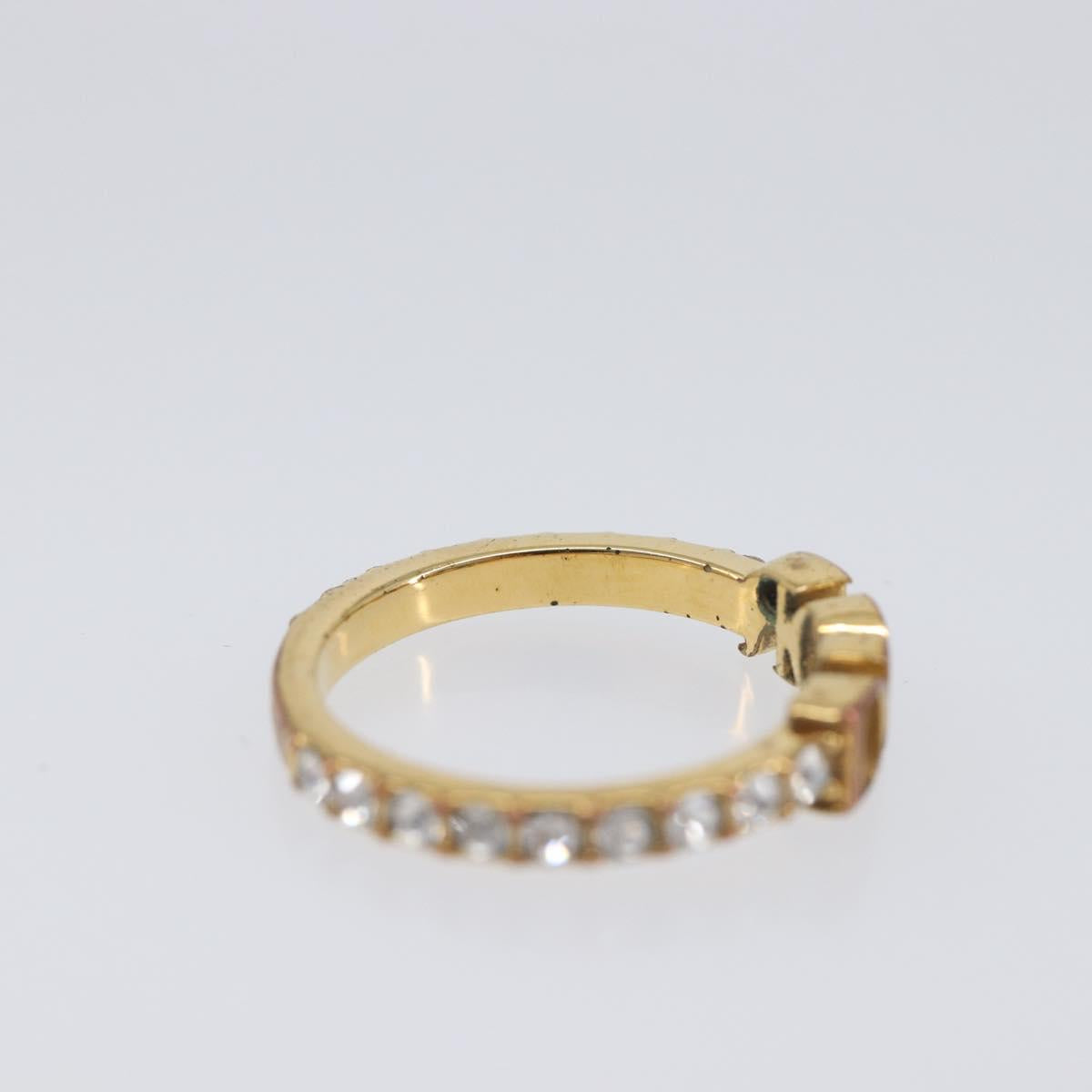 Christian Dior Logo rhinestone Ring Metal Gold Tone Auth SK180