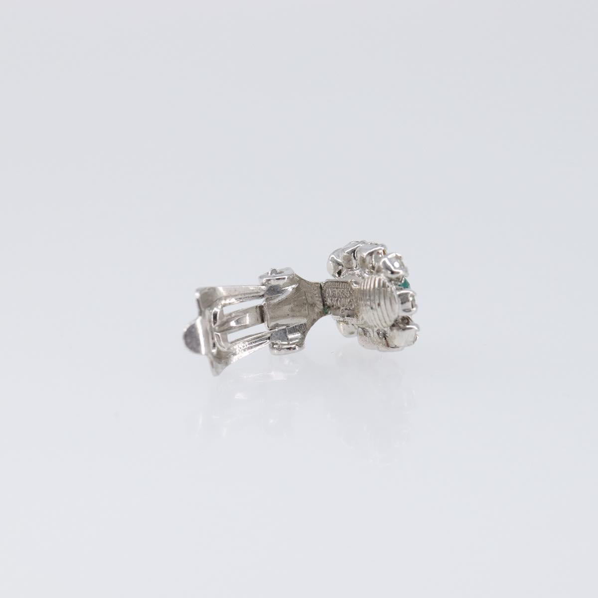 Christian Dior Rhinestone Earring Metal Silver Green Auth SK201