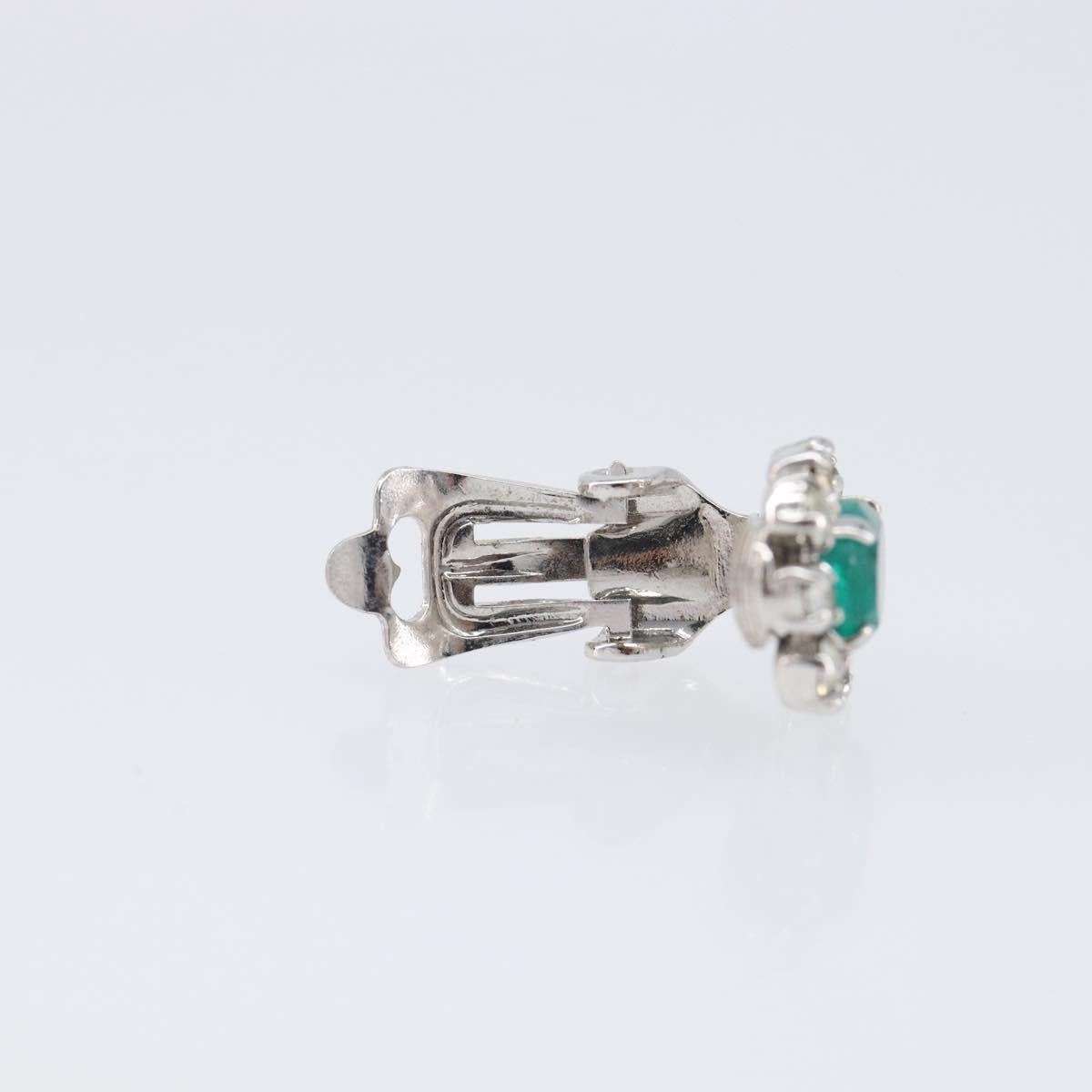Christian Dior Rhinestone Earring Metal Silver Green Auth SK201