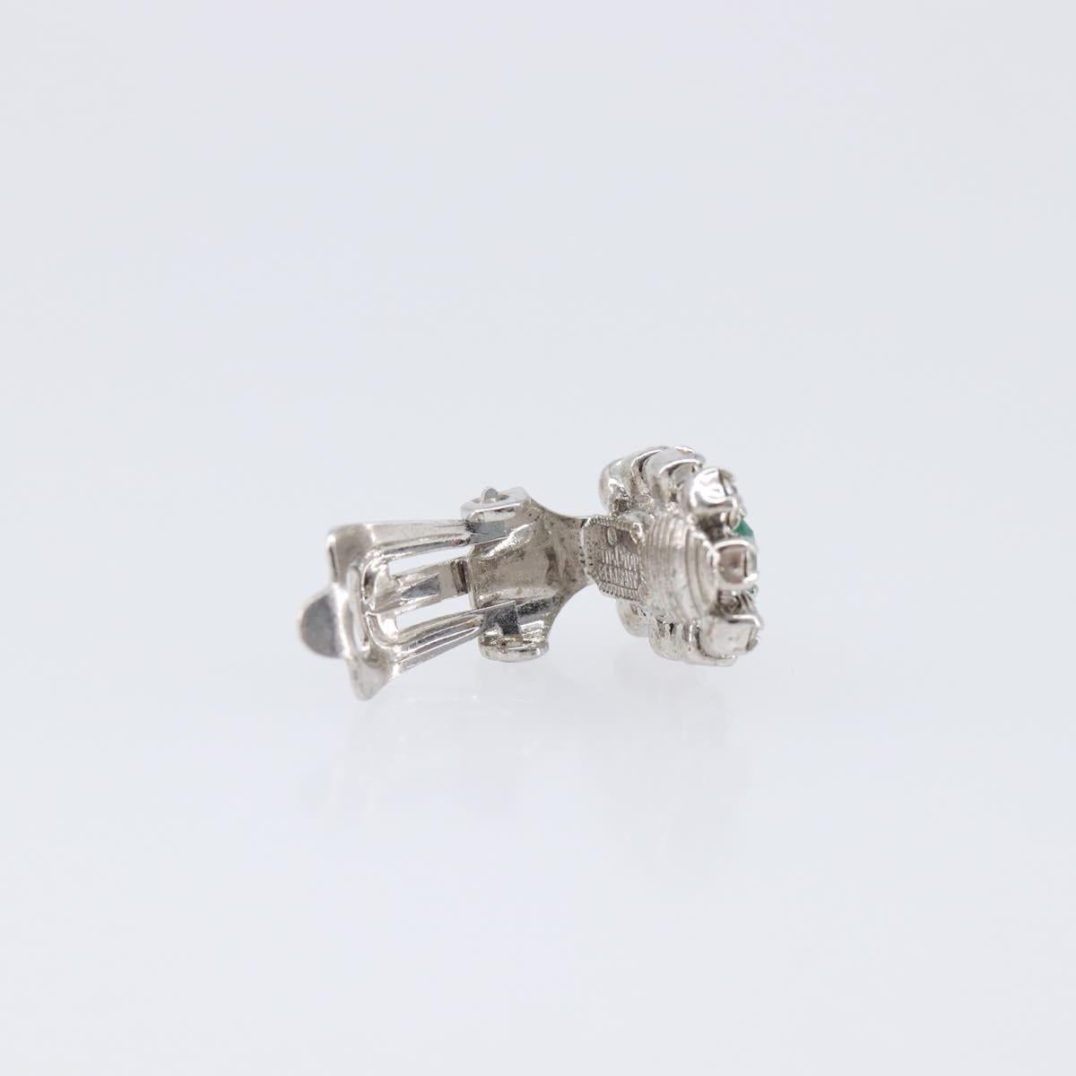 Christian Dior Rhinestone Earring Metal Silver Green Auth SK201