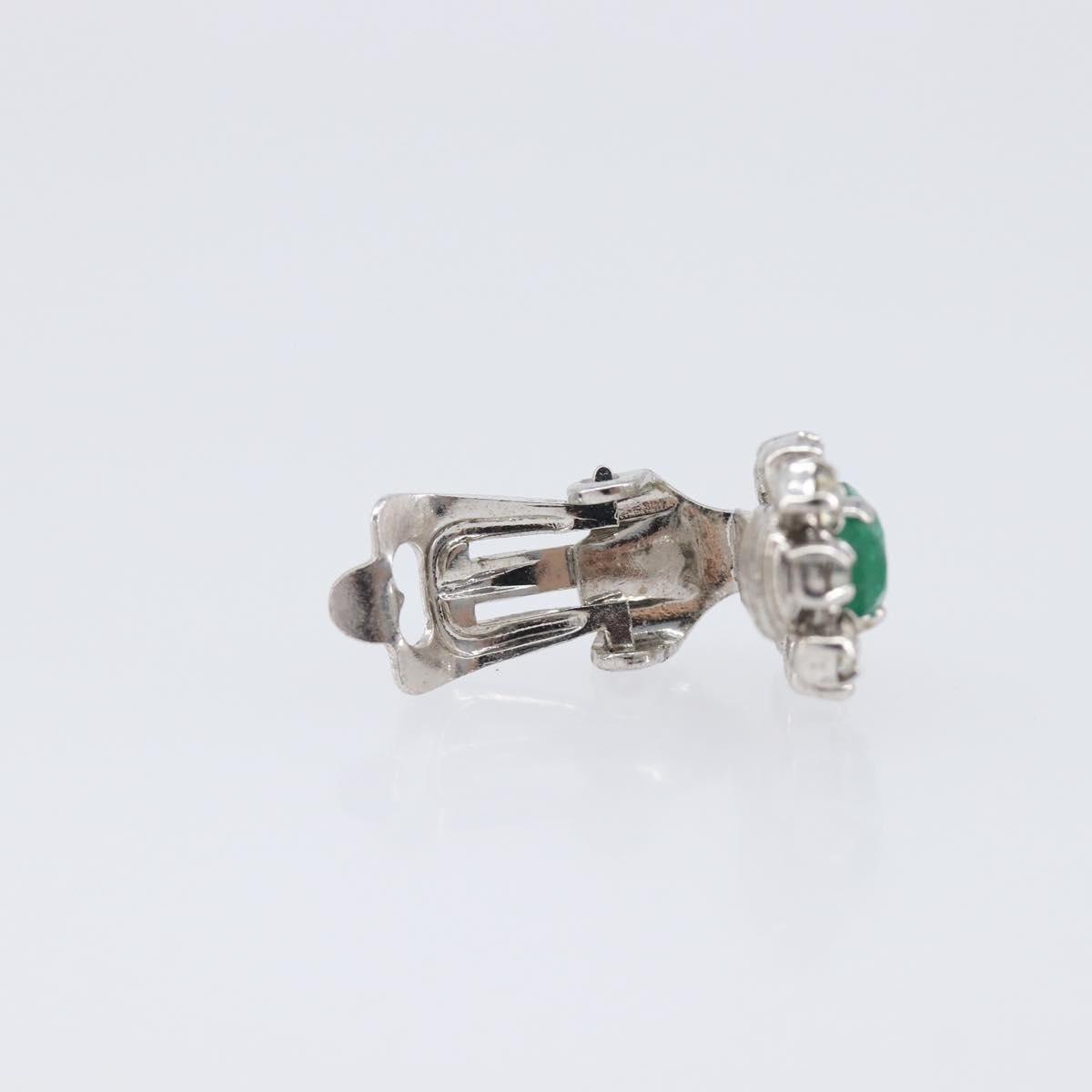 Christian Dior Rhinestone Earring Metal Silver Green Auth SK201