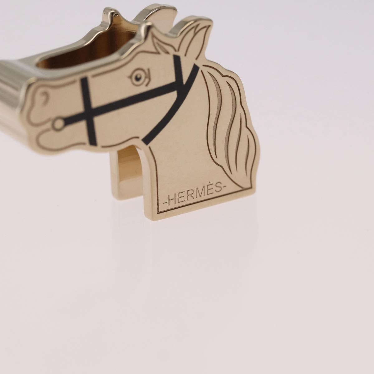 HERMES Quadrije Twilly Ring Metal Gold Tone Black Auth SK204M
