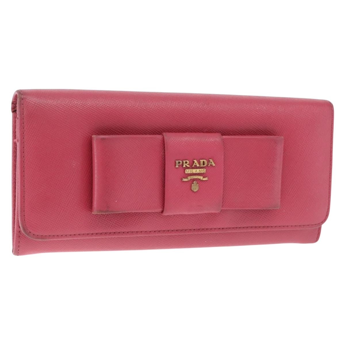 PRADA Long Wallet Saffiano leather Pink Gold Auth SK256