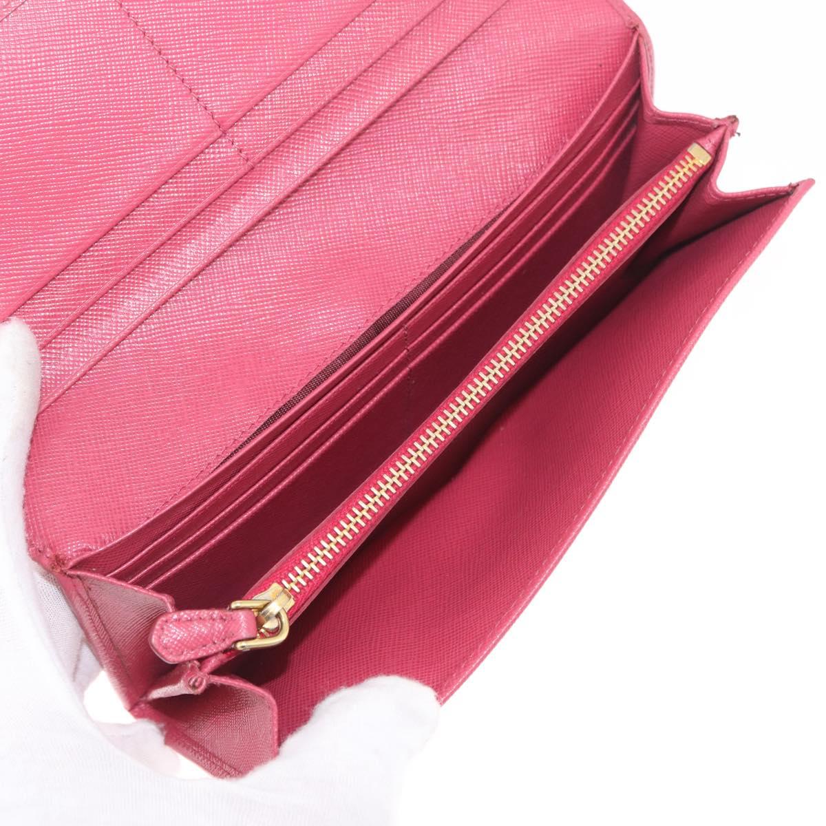 PRADA Long Wallet Saffiano leather Pink Gold Auth SK256