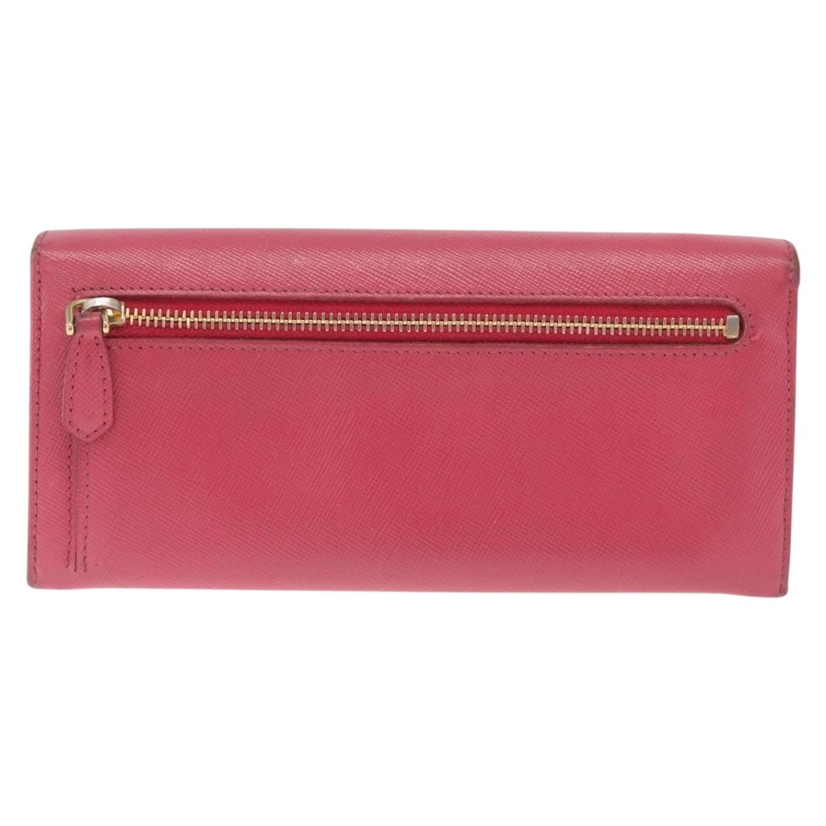 PRADA Long Wallet Saffiano leather Pink Gold Auth SK256