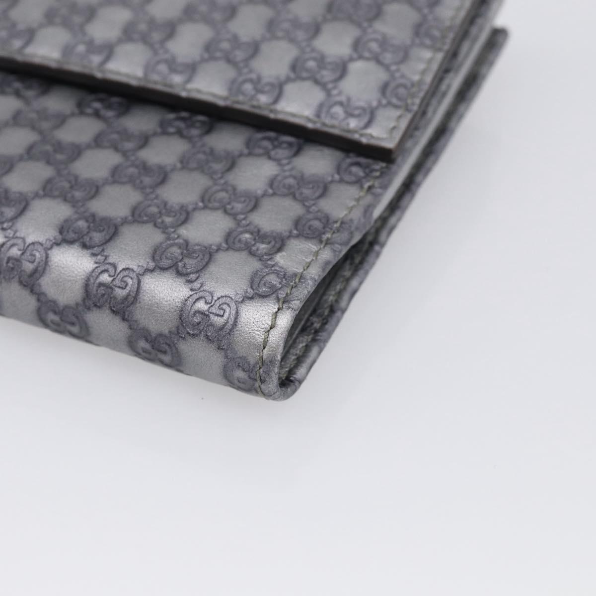 GUCCI GG Canvas Guccissima Wallet Leather Silver Beige 203549 Auth SK266