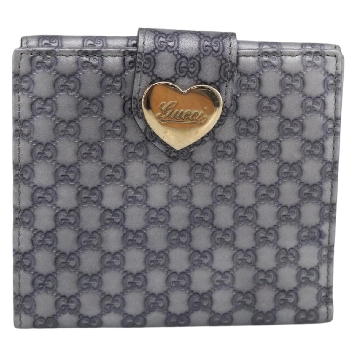 GUCCI GG Canvas Guccissima Wallet Leather Silver Beige 203549 Auth SK266