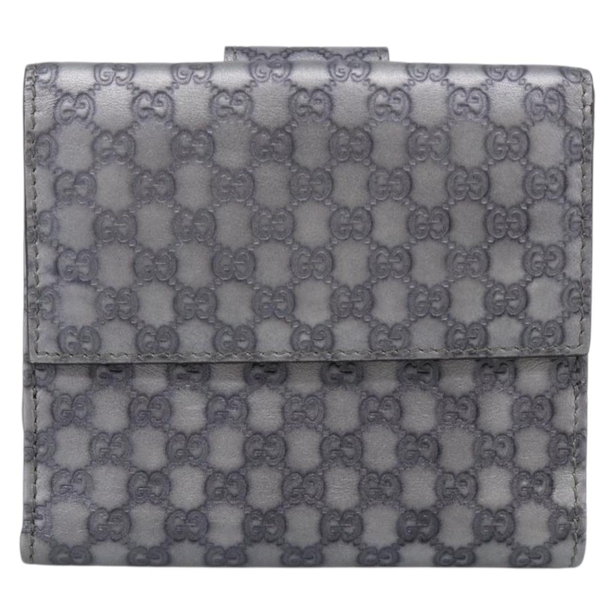 GUCCI GG Canvas Guccissima Wallet Leather Silver Beige 203549 Auth SK266