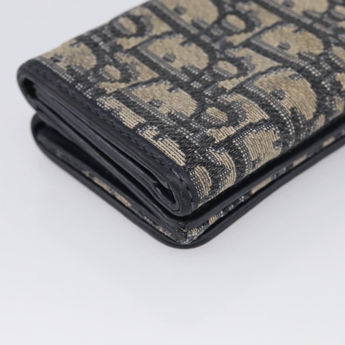 Christian Dior Trotter Canvas Trifold Wallet Navy Gold Auth SK269