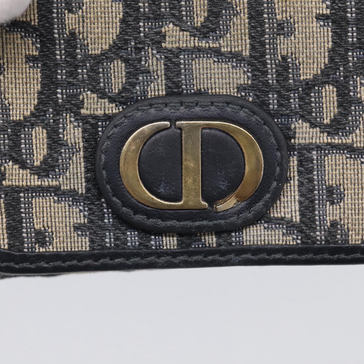 Christian Dior Trotter Canvas Trifold Wallet Navy Gold Auth SK269