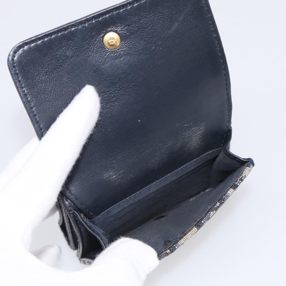 Christian Dior Trotter Canvas Trifold Wallet Navy Gold Auth SK269